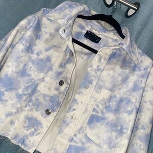 ASOS cloud blue tie dye cropped denim jacket